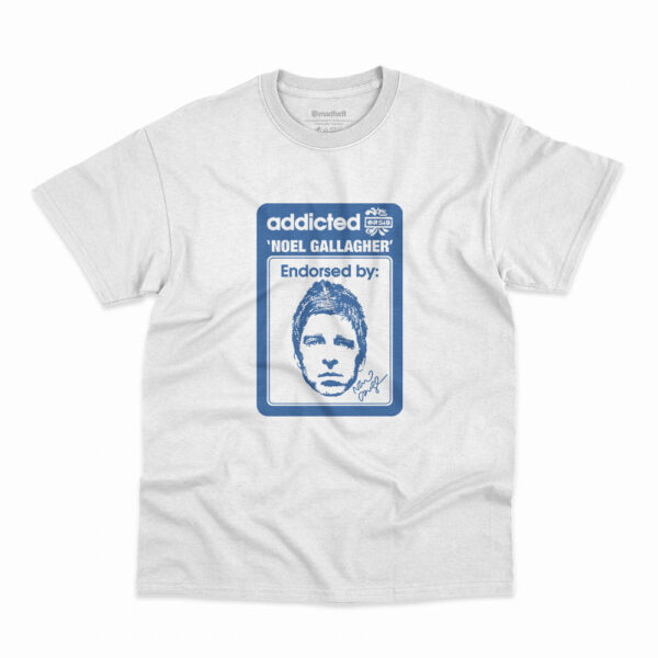 Camiseta Oasis Noel Gallagher Addicted na cor branca
