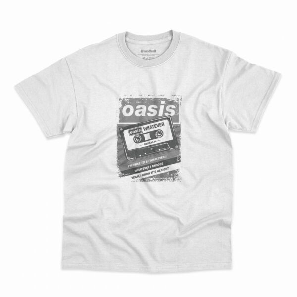 Camiseta Oasis Whatever K7 Retro na cor branca