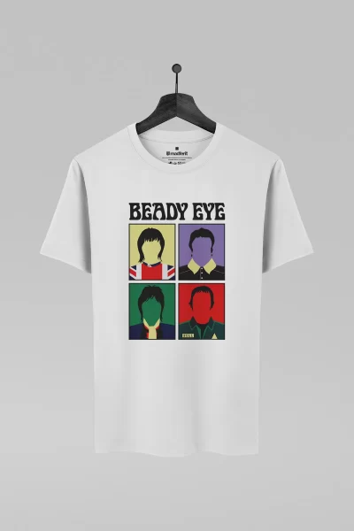 Camiseta branca com estampa da banda Beady Eye
