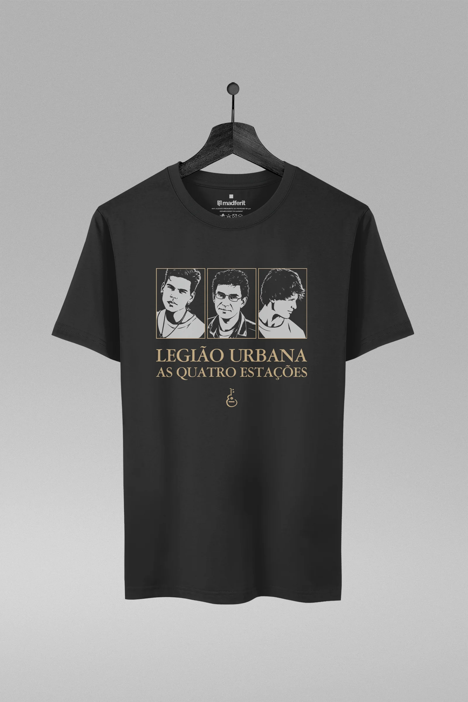 Camiseta preta com estampa As Quatro Estações da banda Legião Urbana