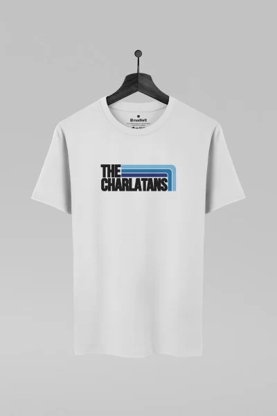 Camiseta branca com estampa da banda Charlatans