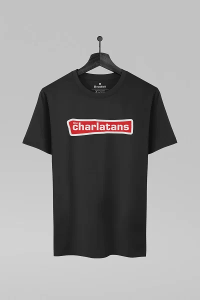 Camiseta preta com estampa da banda Charlatans
