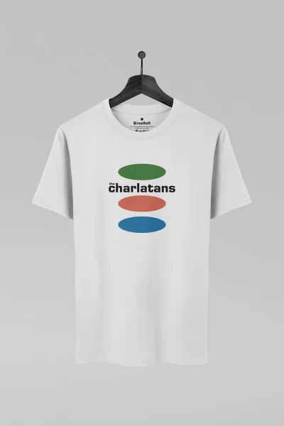 Camiseta branca com estampa da banda Charlatans