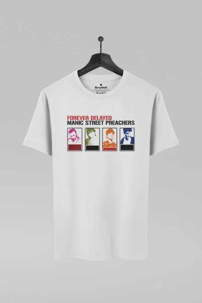 Camiseta branca com estampa da banda Manic Street Preachers