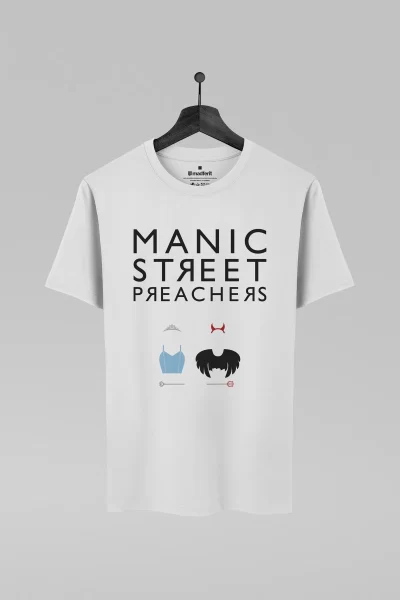 Camiseta branca com estampa da banda Manic Street Preachers