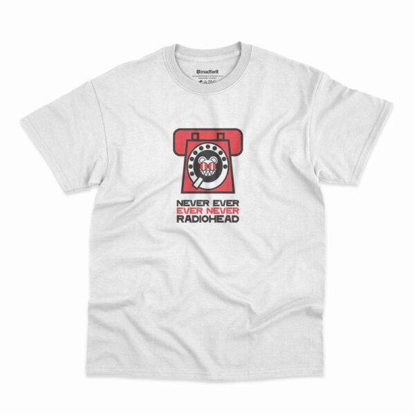 Camiseta Radiohead Never Ever Ever Never na cor branca