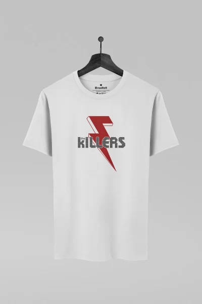 Camiseta branca com estampa da banda The Killers