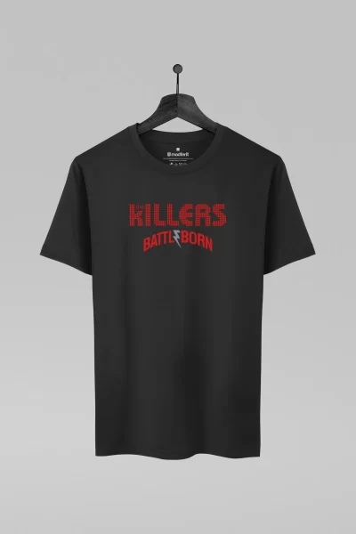 Camiseta preta com estampa da banda The Killers