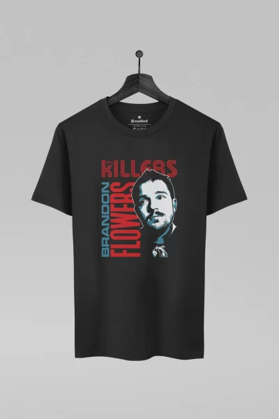 Camiseta preta com estampa da banda The Killers