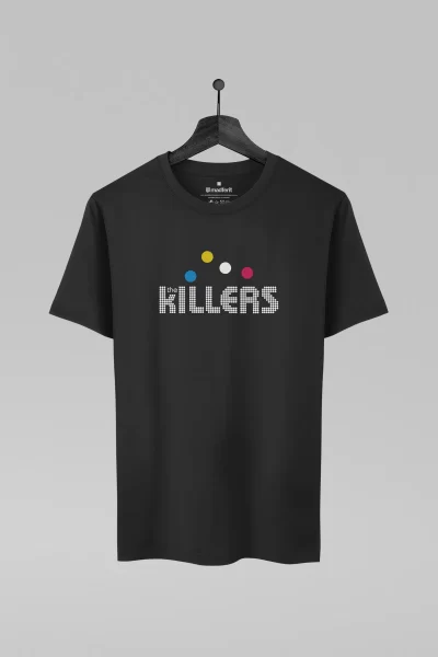 Camiseta preta com estampa da banda The Killers