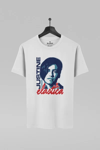 Camiseta branca com estampa da banda Elastica