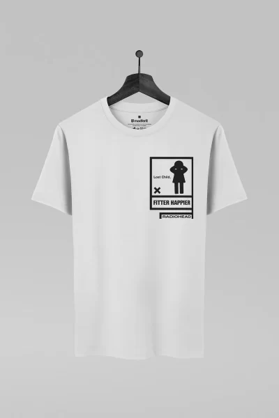 Camiseta branca com estampa da banda Radiohead