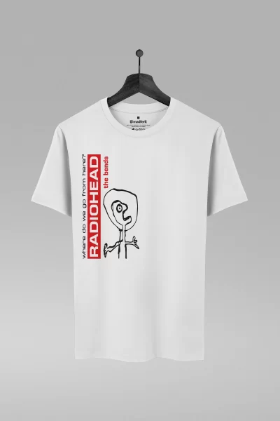 Camiseta branca com estampa da banda Radiohead