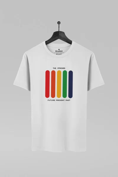 Camiseta branca com estampa da banda The Strokes