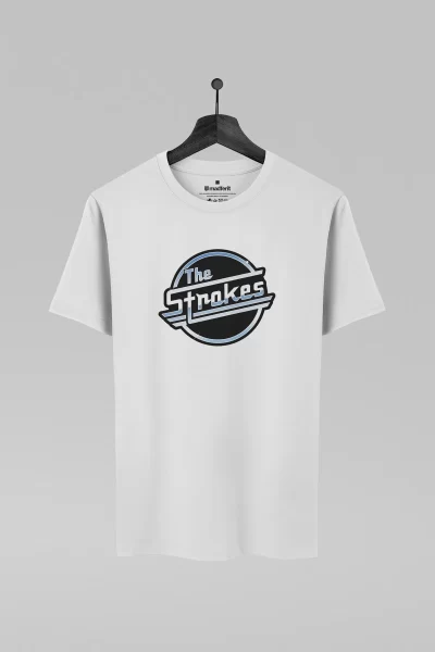 Camiseta branca com estampa da banda The Strokes