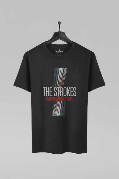Camiseta preta com estampa da banda The Strokes