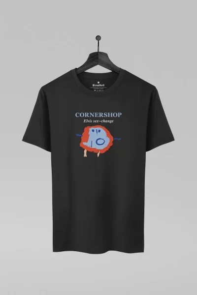 Camiseta preta com estampa da banda Cornershop