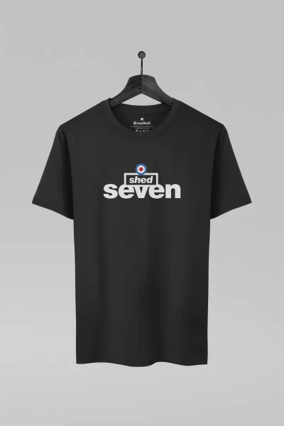 Camiseta preta com estampa da banda Shed Seven