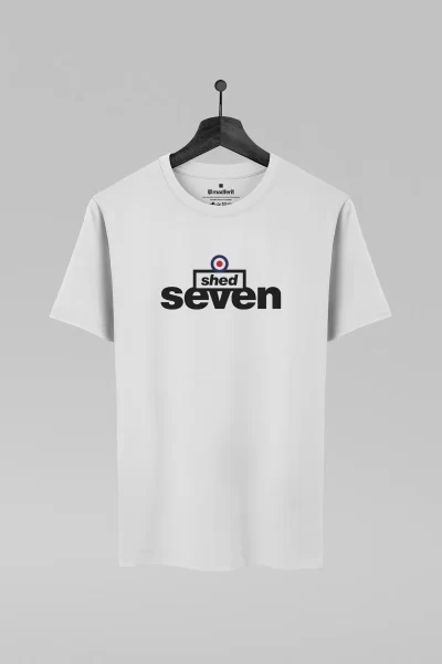 Camiseta branca com estampa da banda Shed Seven
