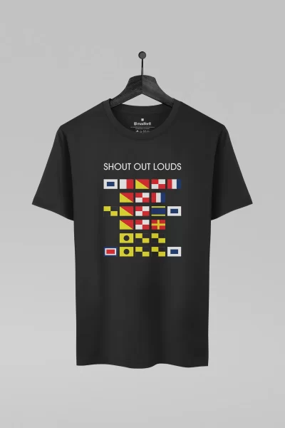 Camiseta preta com estampa da banda Shout Out Louds