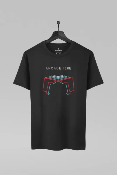 Camiseta preta com estampa da banda Arcade Fire