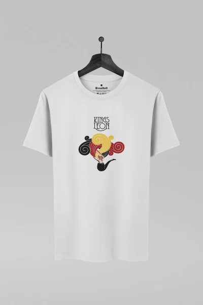 Camiseta branca com estampa da banda Kings Of Leon