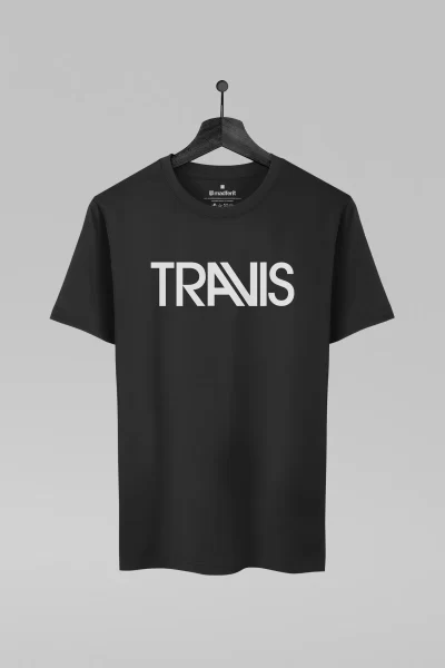 Camiseta preta com estampa da banda Travis