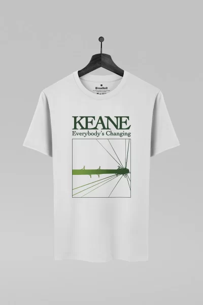 Camiseta branca com estampa da banda Keane