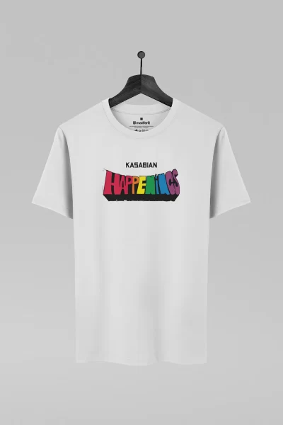 Camiseta branca com estampa da banda Kasabian