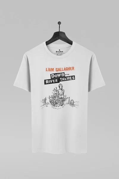 Camiseta branca com estampa do Liam Gallagher