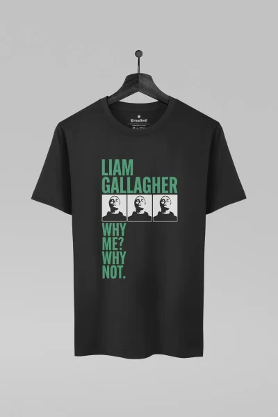 Camiseta preta com estampa do Liam Gallagher