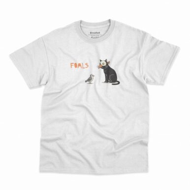 Camiseta branca da banda Foals - Black Cat and Bird