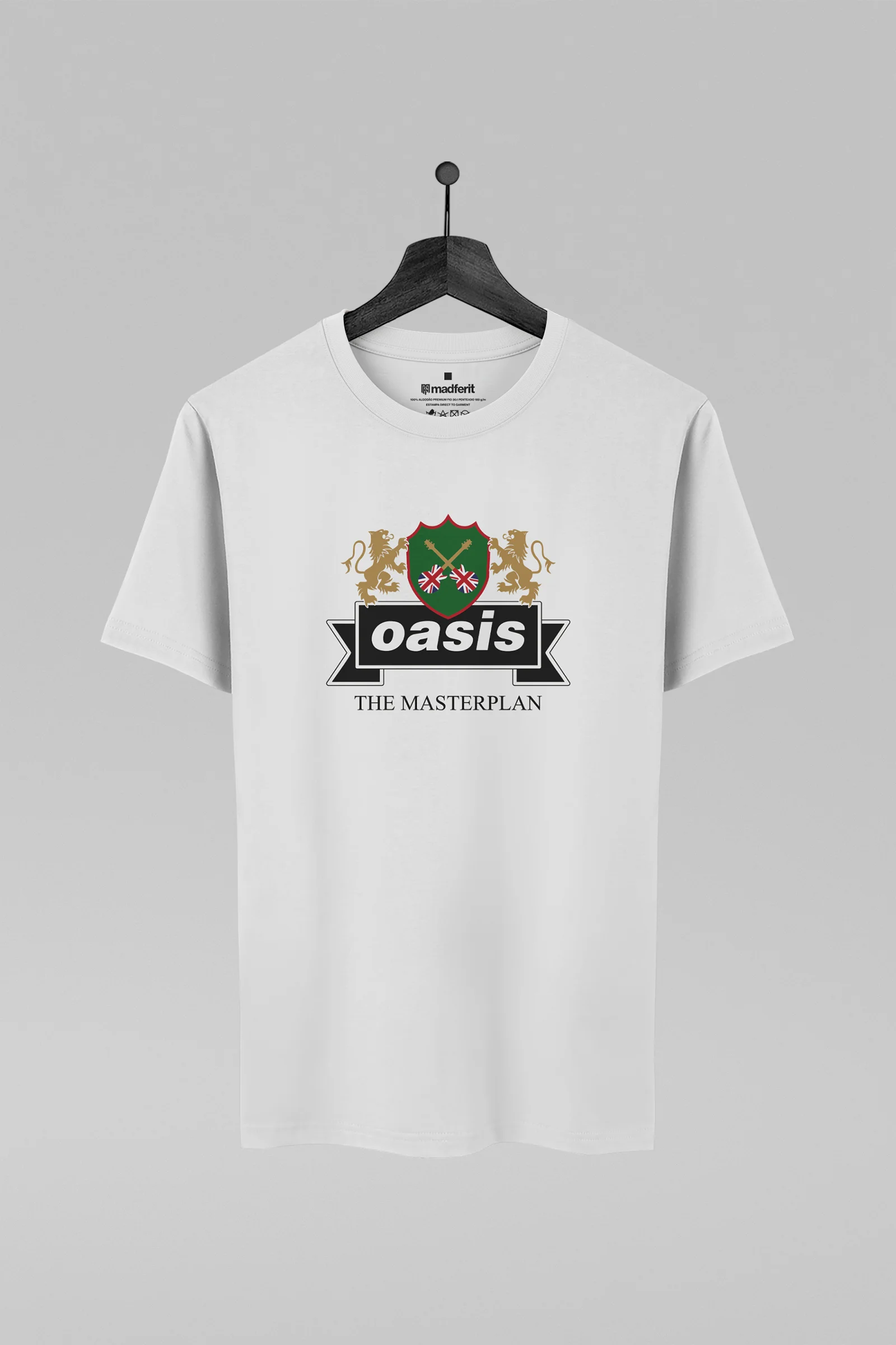 Camiseta branca com estampa da banda Oasis