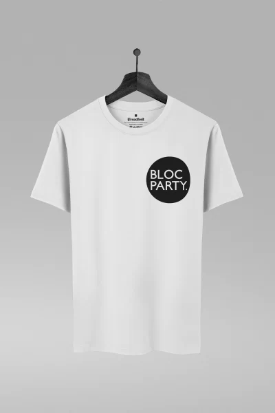Camiseta branca com estampa da banda Bloc Party