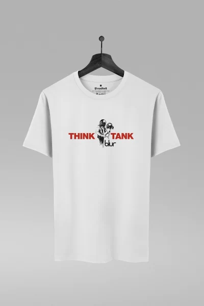 Camiseta branca com estampa da banda Blur