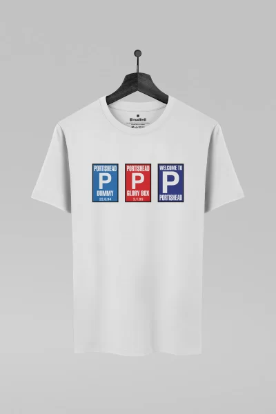 Camiseta branca com estampa da banda Portishead