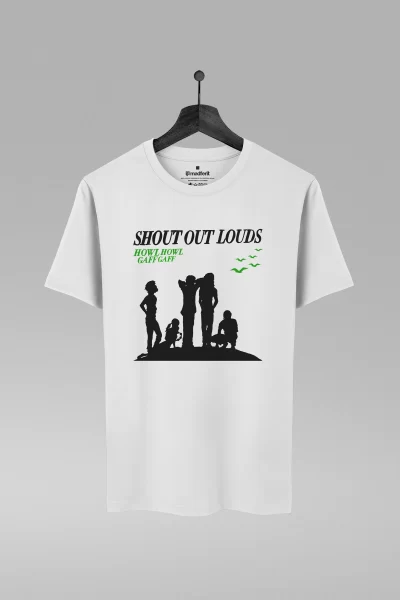 Camiseta branca com estampa da banda Shout Out Louds