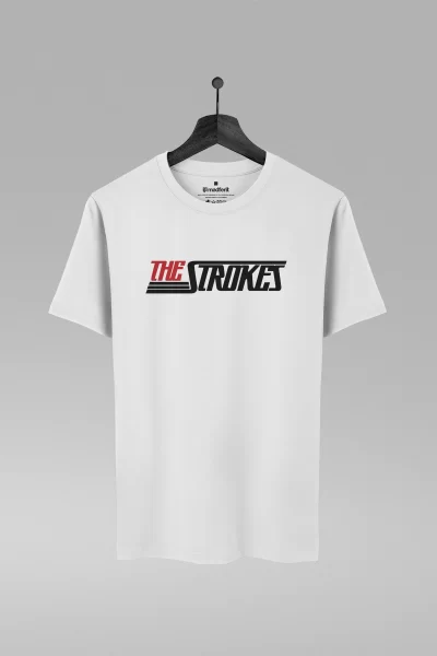 Camiseta branca com estampa da banda The Strokes