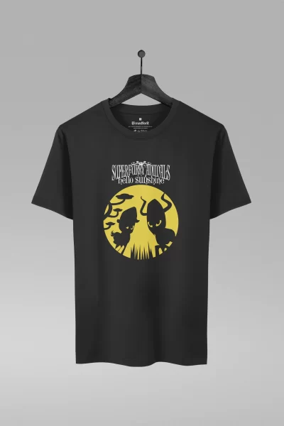 Camiseta preta com estampa da banda Super Furry Animals