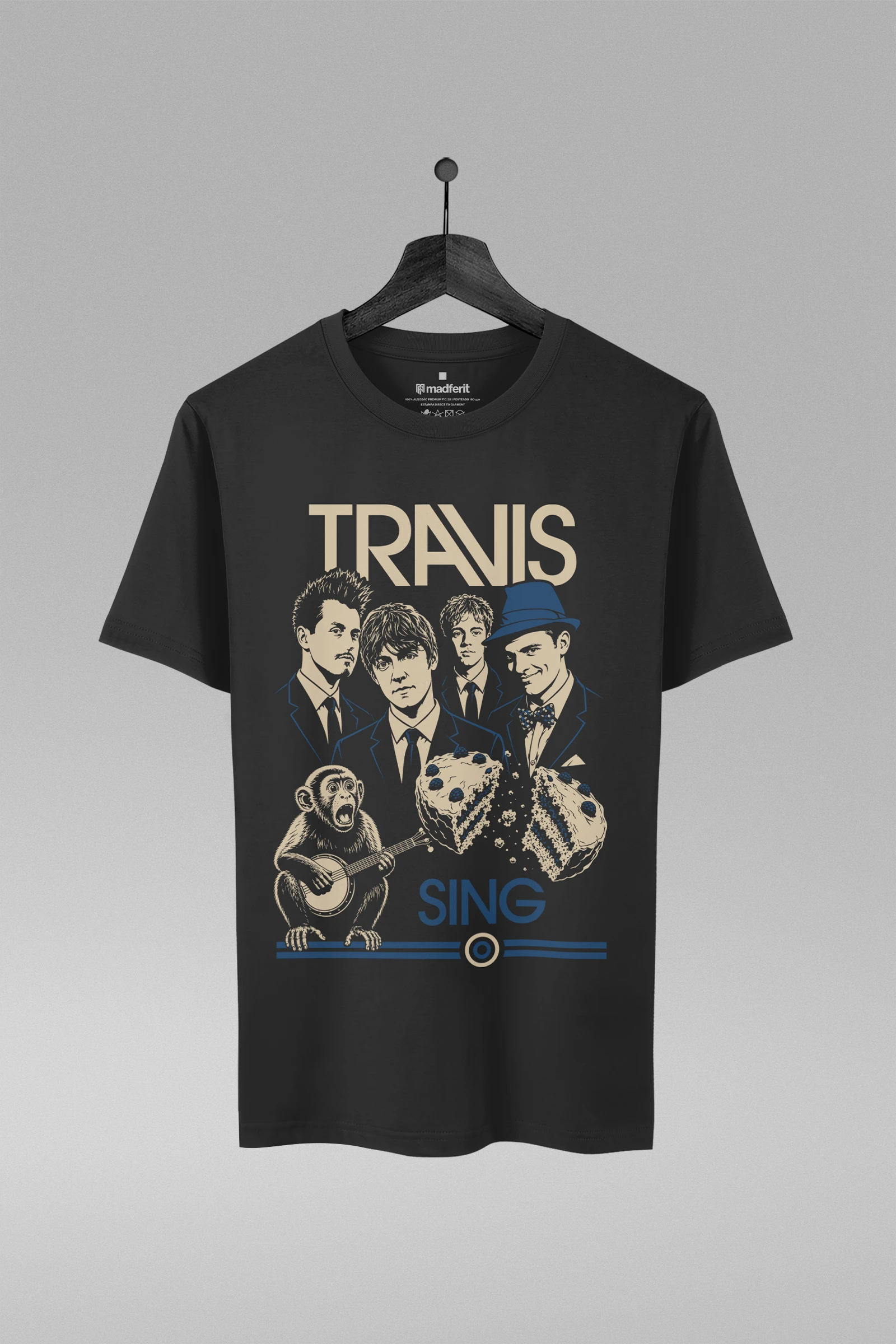 Camiseta preta com estampa da banda Travis