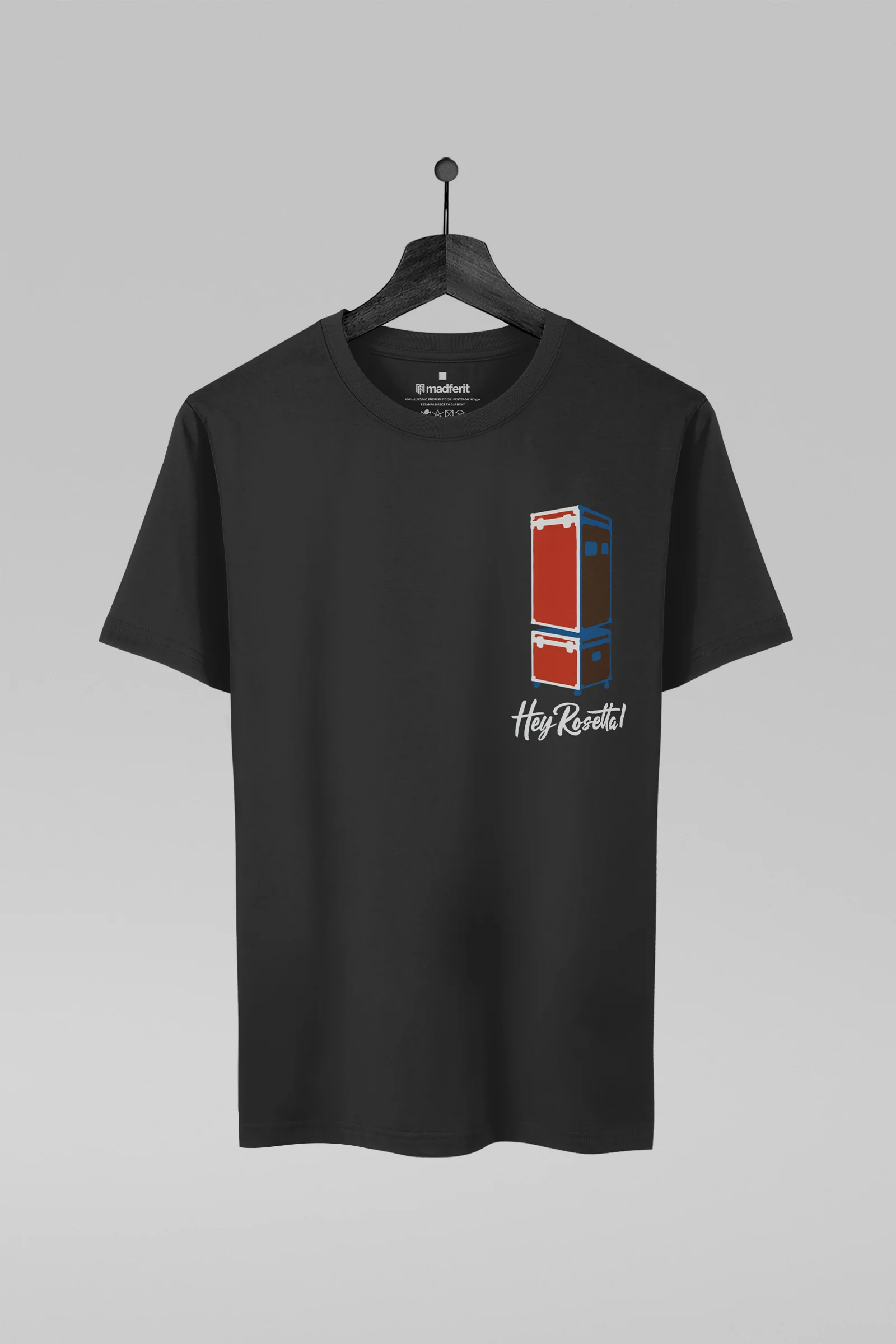 Camiseta preta com estampa da banda Hey Rosetta