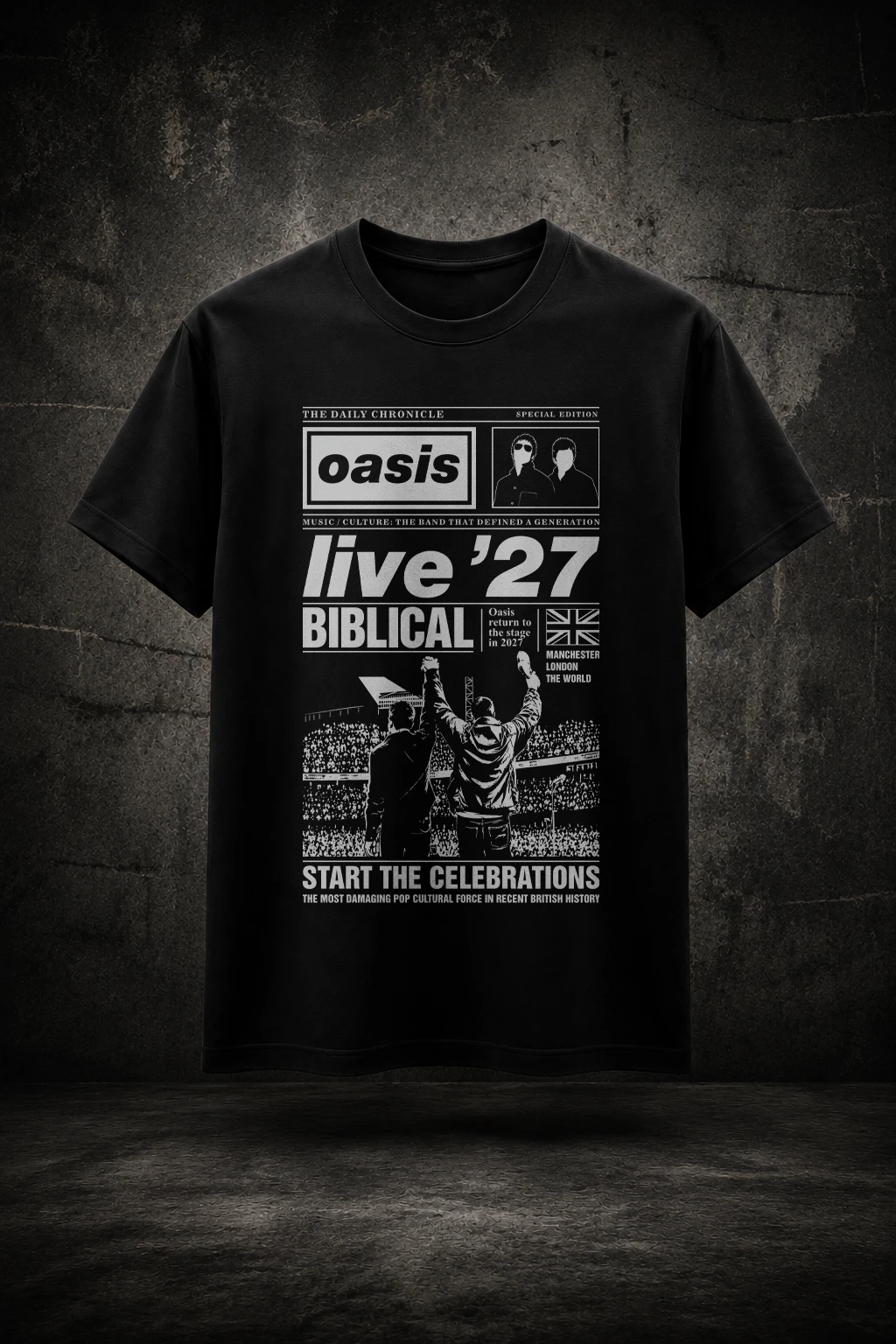 Camiseta Oasis Live 27 Newspaper Mockup