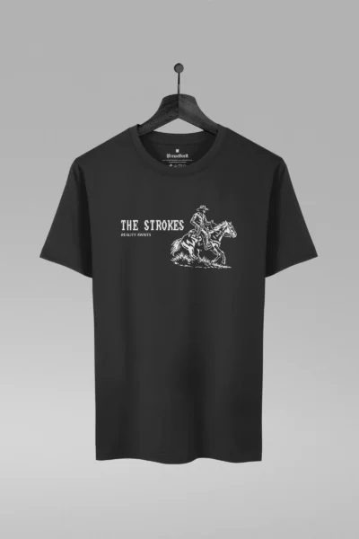 Camiseta preta com estampa da banda The Strokes