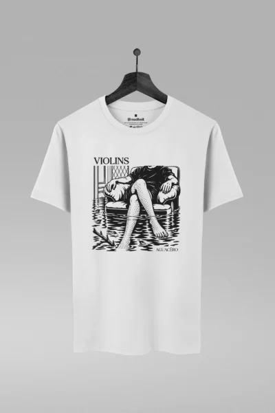 Camiseta branca com estampa da banda Violins