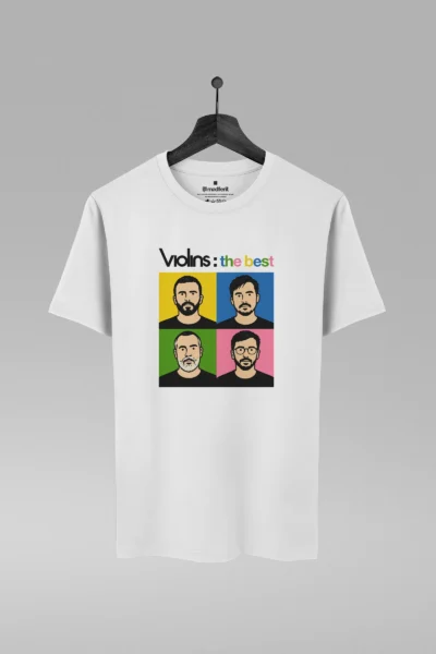 Camiseta branca com estampa da banda Violins