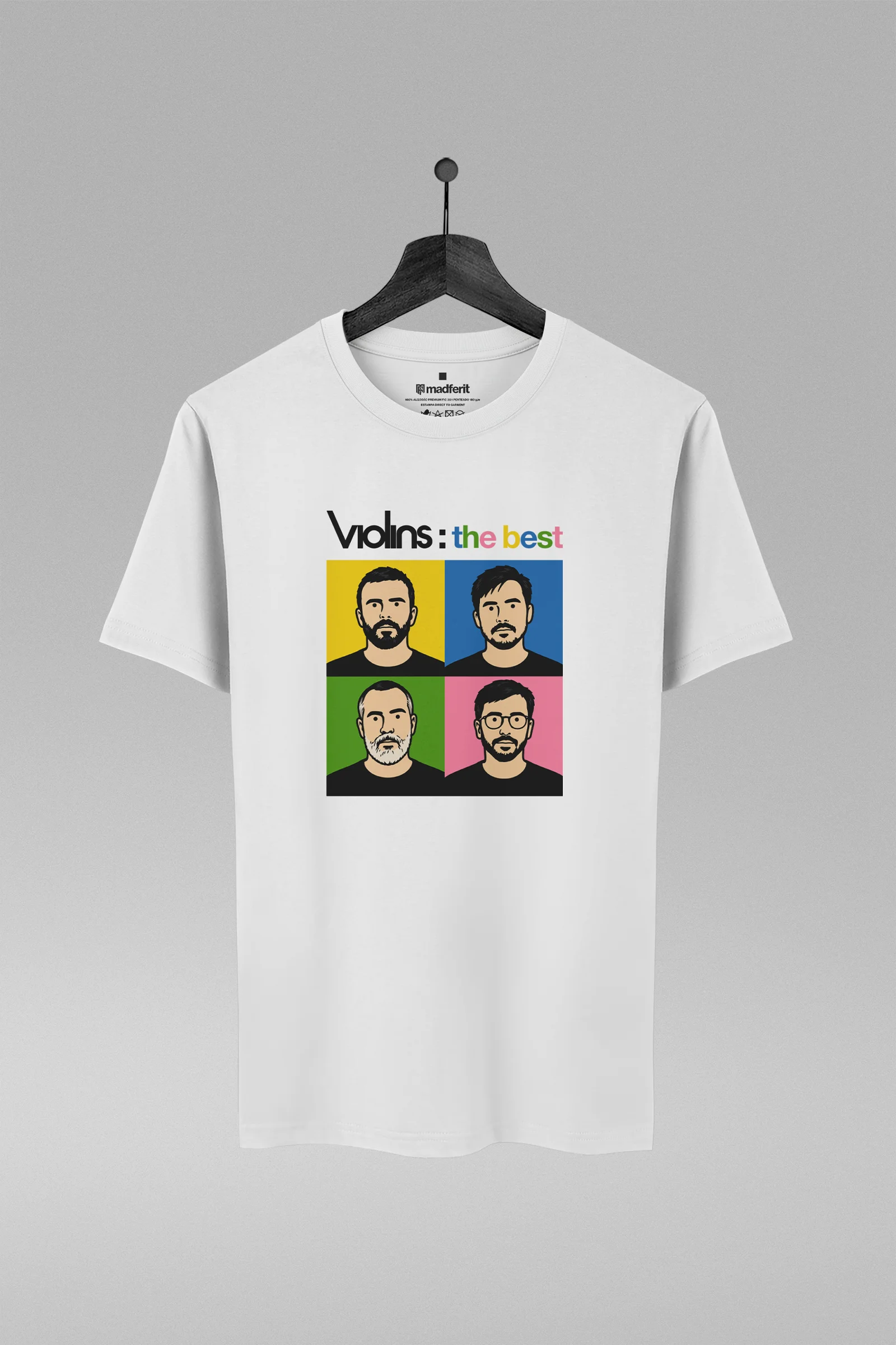 Camiseta branca com estampa da banda Violins